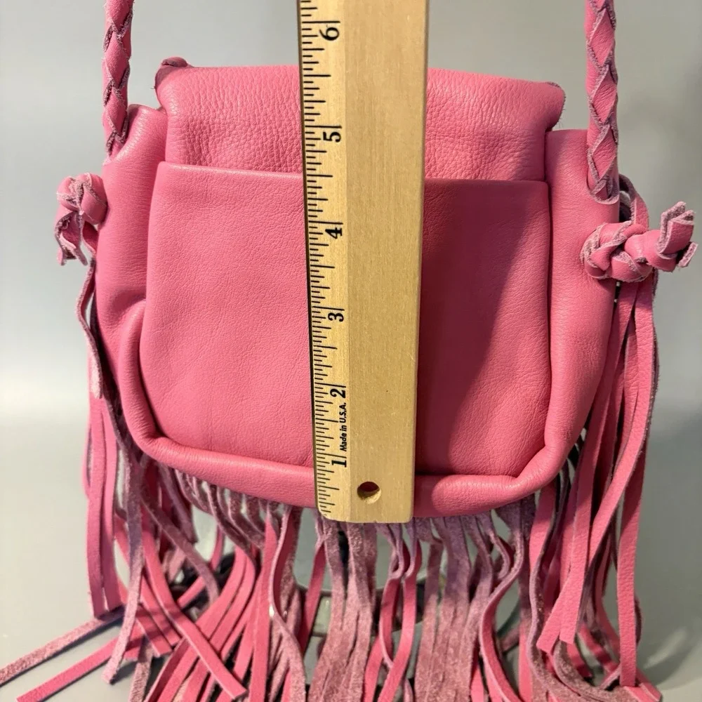 Jennifer Haley Purse Leather Fringe Shoulder Bag Pink Braided Strap Western Chic
